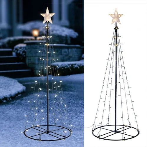 LED Baum 120cm mit Stern Metall Lichterbaum Weihnachtsbaum Kegelbaum