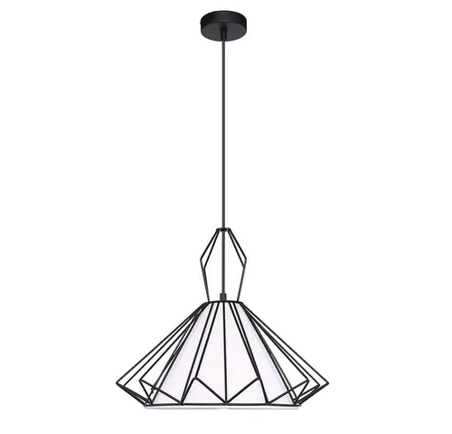 GLOBO LIGHTING Hängeleuchte Textil Weiß mit Gitter Schwarz - Schlichte Hängeleuchte mit kegelförmigem Textilschirm (Ø 40 cm) und filigranem Metallgitter. Individuell gestaltbar mit E27 Leuchtmittel für die perfekte Lichtstimmung in Ihrem Esszimmer.