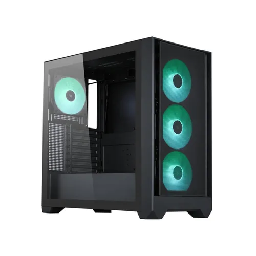 Flow 110 A-RGB Tower-Gehäuse - PC-Gehäuse mit schwarzem Tempered Glass, bietet Platz für 2x 3,5 Zoll und 7 Full-Size-Slots für optimale Erweiterbarkeit.