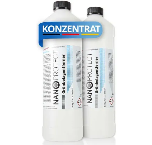 Nanoprotect Grünbelagentferner Konzentrat - 2 x 1 kg - Grünbelagentferner für selbsttätige Reinigung ohne Hochdruckreiniger oder Schrubben, pfotenfreundlich und ideal für Garten und Außenbereiche.