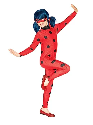 Rubie's 300134 Wundervolles Marienkäfer-Kostüm - Offizielles Miraculous Ladybug Kinderkostüm mit bedrucktem Overall und Augenmaske, perfekt für Halloween und Mottopartys.