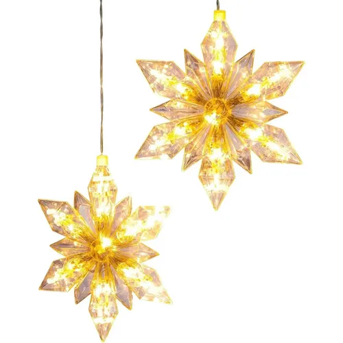 Weihnachten Stern LED 2er Set mit Timer - Beleuchtung für drinnen: 2 dekorative Sterne aus Kunststoff mit 25 LEDs, Timer-Funktion für 6 Stunden Licht und 16 Stunden Pause. Ideal für festliche Akzente!