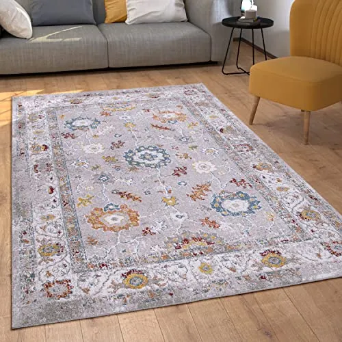 Paco Home Teppich Wohnzimmer Kurzflor Schlafzimmer Vintage Orientalisch Moderne Ornamente Bordüre, Grösse:80x150 cm, Farbe:Bunt 3