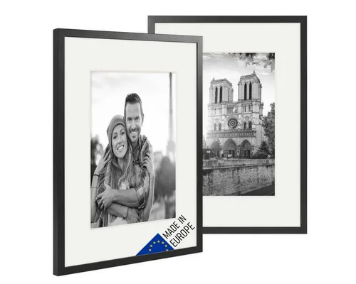 PHOTOLINI Bilderrahmen 2er Set aus Echtholz mit Passepartout - Echtholz-Bilderrahmen im 2er Set, ideal für individuelle Bilderwände. Mit Passepartout und Zubehör für eine einfache Montage. Verleihen Sie Ihren Erinnerungen einen besonderen Rahmen!