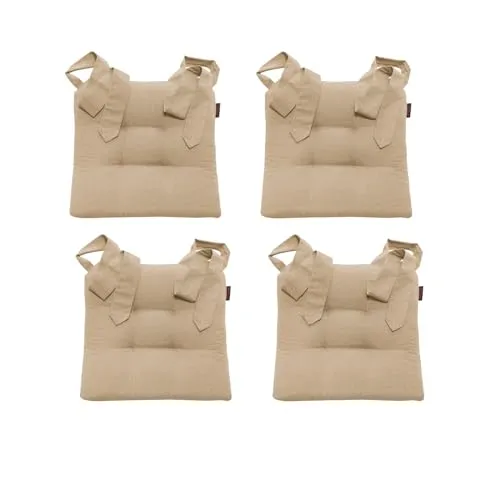 MAGMA Fino Stuhlkissen 4er Set - Beige - Robuste Sitzkissen für optimalen Komfort, ideal für Esszimmer und Garten. Mit praktischen Schleifenbändern schnell und einfach anzubringen. Maße: ca. 42x46x7 cm, hochwertige Verarbeitung, in Deutschland hergestellt.