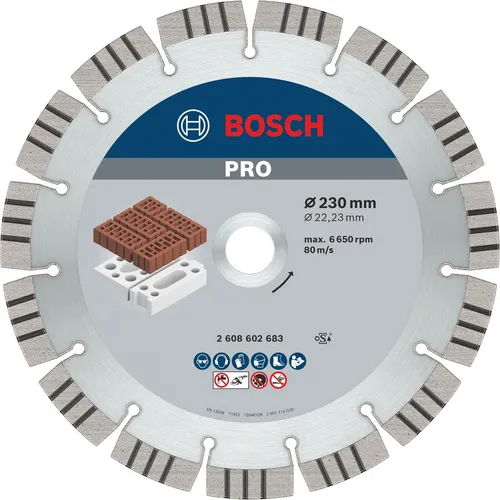 Bosch Diamant-Trennscheibe 230mm 2608602683 - Präzise Schnitte - Schleif- & Trennscheiben, ideal für präzises Trennen von Beton und Stein mit einer Segmenthöhe von 15 mm für lange Lebensdauer.