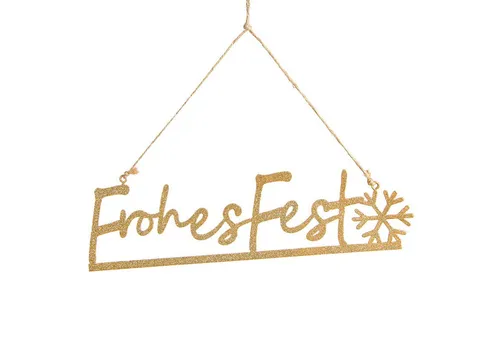 Logbuch-Verlag Dekofigur Frohes Fest Türschild - Schriftzug zum Aufhängen gold 25,5 cm