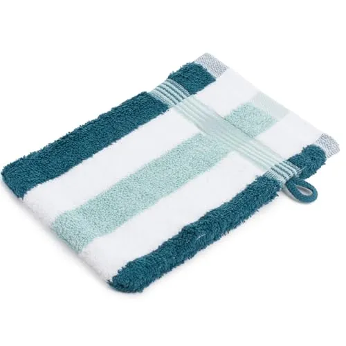 liebling Waschhandschuh, 100% hochwertige Baumwolle, Serie Miami, 17 x 24 cm, waschbar & trocknergeeignet, Farbe: Petrol/weiß/Mint