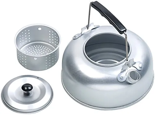 Semptec Urban Survival Technology Camping Teekocher: Camping-Kessel aus Aluminium mit Tee-Sieb und isoliertem Griff, 0,75 l (Wasserkessel für Gaskocher, Wasserkessel, Picknick)