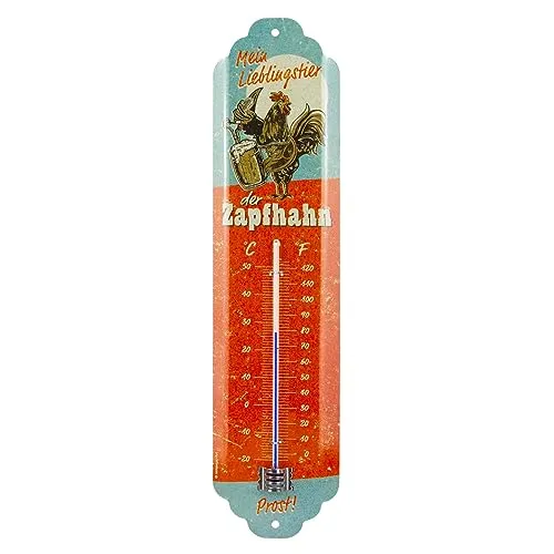Nostalgic-Art Retro Thermometer, 7 x 28 cm, Lieblingstier Zapfhahn – Geschenk-Idee für Bier-Fans, aus Metall, Vintage Design, Bier-Deko