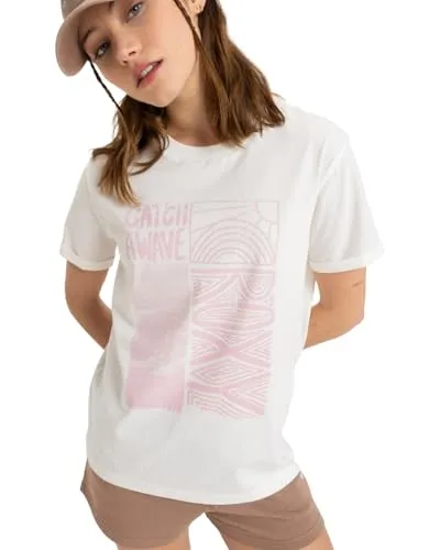 Roxy Damen Oceanregular Poster T-Shirt, Egret, XS