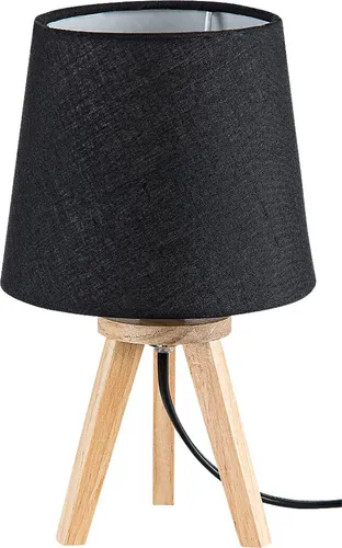 Skandinavische Tischlampe in Buchefarbe Schwarz - Lampen, stilvolle Tischlampe aus Holz und Stoff, ideal für ein modernes Ambiente und kompatibel mit LED-Leuchtmitteln.