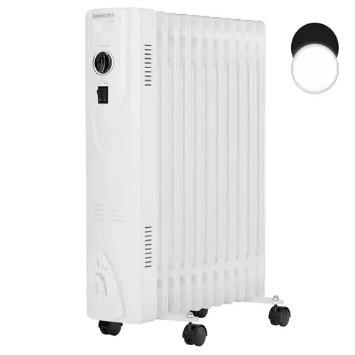 Heinrich´s Ölradiator, 11 Rippen,2500W Elektrischer Heizkörper, 3 Heizstufen, stufenlose Thermostat-Regelung, Überhitzungsschutz, platzsparend, Kippschutz, mit Handtuchhalter, leise für Büro & Zuhause