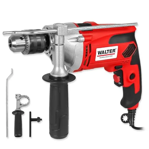 WALTER Schlagbohrmaschine 910 Watt - Schlagbohrmaschine für Holz, Beton und Metall mit 910 Watt, elektrische Drehzahlregelung und Tiefenanschlag für präzises Arbeiten.