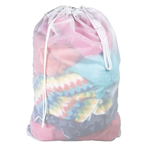 mDesign Wäschenetz - praktischer Wäschebeutel aus atmungsaktivem Mesh-Gewebe - für nasse und trockene Kleidung - langlebiger Wäschesack für Waschmaschine - Kleidersack für die Reise - weiß