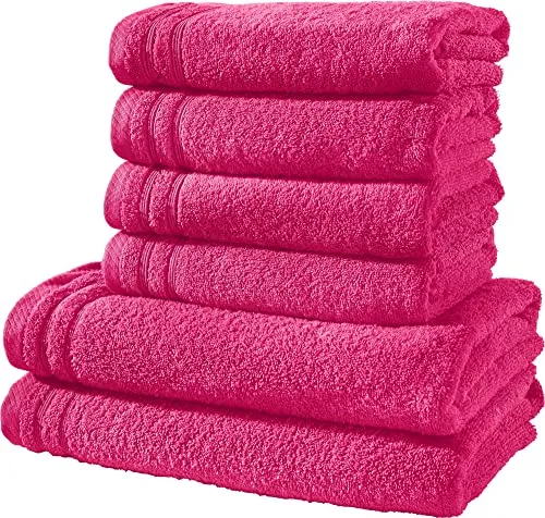 Erwin Müller Handtuchset, Frottierset Heidelberg 6-TLG. 100% Baumwolle pink - leichte Qualität, saugstark, schnelltrocknend, kompakt - ideal für Sport, Strand, Reisen