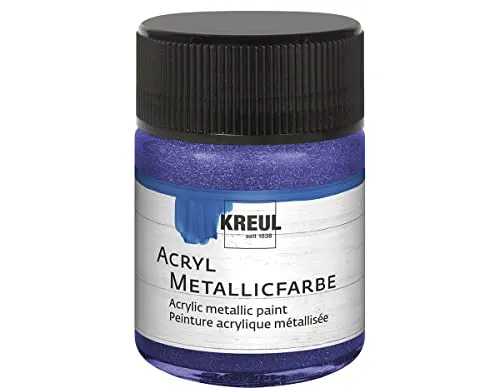 KREUL 77576 - Acryl Metallicfarbe, 50 ml Glas in metallic violett, glamouröse Acrylfarbe mit Metalliceffekt auf Wasserbasis, cremig deckend, schnelltrocknend und wasserfest