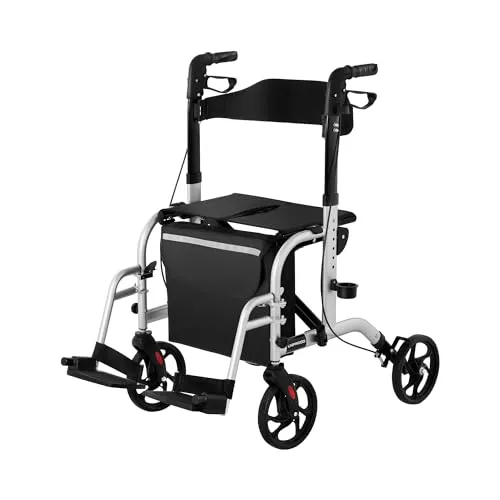 Uniprodo 2in1 Rollator Transportstuhl - Rollator und Transportstuhl in einem, belastbar bis 136 kg, höhenverstellbar und mit großen TPR-Rädern für wendigen Fahrkomfort. Ideal für mehr Mobilität und Sicherheit.