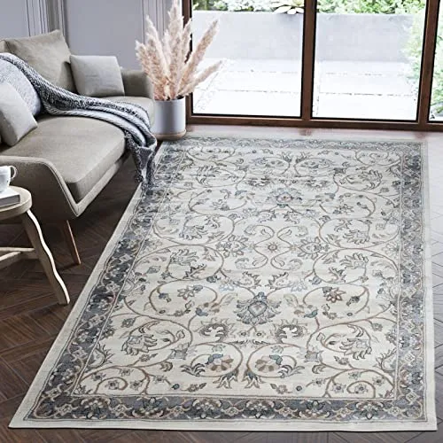 Mazovia Orientalischer Teppich 60 x 100 cm - Eleganter Wohnzimmerteppich in Creme Grau - Hochwertiger Teppich mit klassischem orientalischen Muster, ideal für Wohnzimmer und Esszimmer. ÖKO-TEX zertifiziert für hohe Sicherheit und Pflegeleichtigkeit. Komfortabel und langlebig, perfekt für jeden Raum.