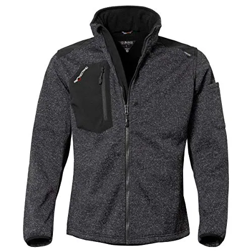 Qualitex Strick-Fleecejacke Unisex schwarz/meliert - Outdoor Fleecejacke für Herren und Damen, ideal für kalte Tage mit wärmenden Softshell-Einsätzen und praktischen Taschen.