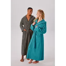 OTTO home Unisex-Bademantel Regona, Hotelbademantel, Morgenmantel, Standardlänge & Überlänge, Langform, Veloursfrottier, Kapuze, Gürtel, Damen & Herren, mit Taschen, flauschig, weich, Velours, Sauna & Spa grau L | 134 cm