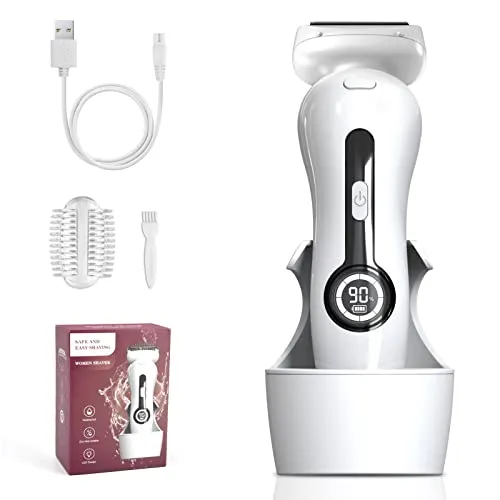 Elektrischer Rasierer für Damen, Ladyshaver mit LED-Beleuchtung, Kabelloser Trocken- und Nassrasierer für Achseln, Beine & Bikinizone, Wiederaufladbar