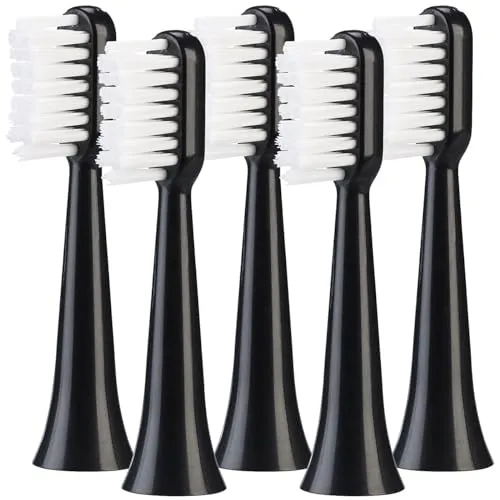 newgen medicals Zubehör zu Schall-Zahnbürste: 5er-Set Aufsteckbürsten für Akku-Schallzahnbürste SZB-300, mittelhart (USB Akku Schallzahnbürste, USB Reise, Wasserdichte Taschen)