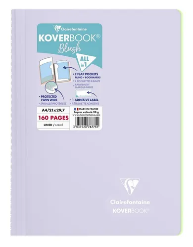 Clairefontaine 376775C Spiralblock Koverbook Blush - DIN A4, 80 Blatt liniert, mit schützendem PP Einband und integrierten Klarsichthüllen für Dokumente