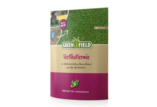 Greenfield Rasensamen Vertikutier-Mix 2,5 kg - Pflanzensamen für die Regeneration nach dem Vertikutieren, ideal für Flächen bis 120 m², sorgt für einen dichten und gesunden Rasen.