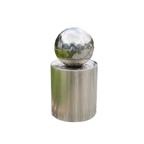 Köhko® Kugelbrunnen Ø25cm mit LED-Beleuchtung - Brunnen & Kaskaden aus hochglanzpoliertem Edelstahl mit integrierter LED-Beleuchtung, ideal für entspannende Gartenatmosphäre und einfache Platzierung dank 5 m Verlängerungskabel.