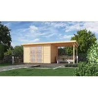 Gartenhaus weka 321 B Gr. 2 mit Fußboden und Dachanbau - Gartenhaus aus hochwertigem Holz (508 x 237 cm), ideal für die Aufbewahrung von Gartengeräten und mit modernem Flachdach für einen eleganten Look.
