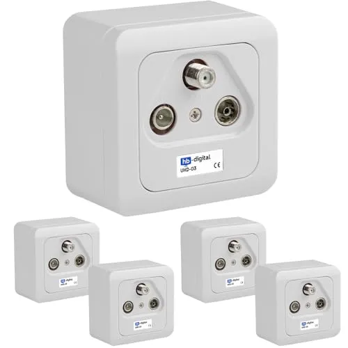 HB-DIGITAL 5X 3-Loch Antennen-Dose SAT Kabel Enddose (SAT/TV/Radio) für Koaxial- & Antennenkabel Fernsehen Full HD Digital Analog Aufputz Unterputz Grau