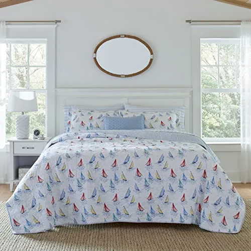 Laura Ashley Ahoy Quilt Set, King, Blue Multi
