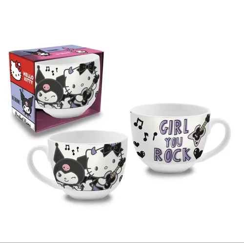 Hello Kitty Tasse 340ml – Kuromi Music Keramiktasse mit Henkel – Offizielles Sanrio Design – Geschenk für Kinder & Fans – Kaffeetasse/Becher
