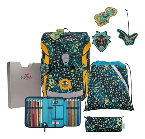 DerDieDas ErgoFlex Easy Set Dino Time D8509184 - Schulranzen-Set mit individuellem Design, leicht und rückenfreundlich für einen sicheren Schulweg
