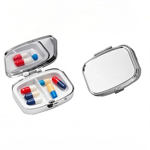 Stück Pillendose Klein Unterwegs,tablettenbox,kleine tablettendose aufbewahrungsbox,Metall mit Fächern,Mini Silber,metallbox-behälterTragbare Tabletten Box,Medikamentenbox Nahrungsergänzungsmittel 2