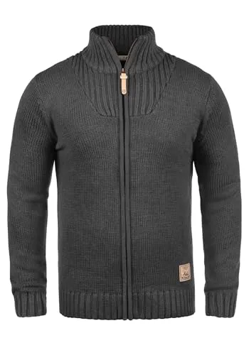 !Solid SDPoul Herren Strickjacke Cardigan Grobstrick Pullover mit Stehkragen Baumwollmischung Regular fit, Größe:XL, Farbe:Dark Grey Melange (8288)