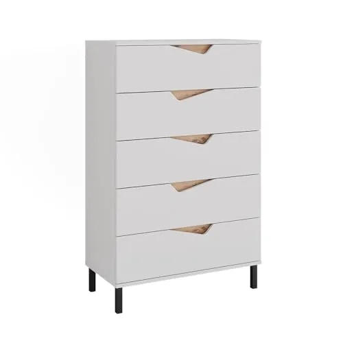 Vicco Kommode Marelle, Weiß/Artisan, 76 x 120 cm mit 5 Schubladen