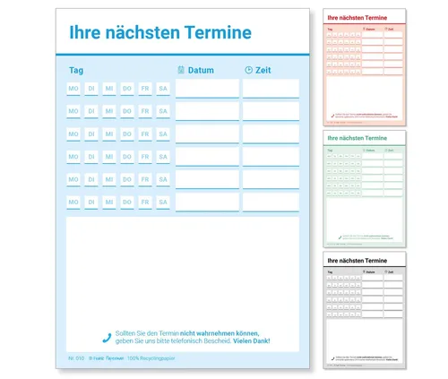 Frank Paperman Terminplaner, 600 Terminzettel, 12 x Terminblock à 50 Blatt, 6 Termine, für Ärzte, Heilpraktiker, Physio, Massage, Studios u.v.m.