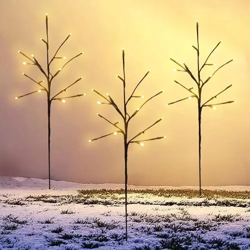 Lichterzweige mit 60 LED in warmweiß - 3er Set - Stimmungslichter für Innen und Außen mit 60 warmweißen LEDs, ideal für festliche Dekoration und stimmungsvolle Akzente, wetterfest mit IP44 Trafo.