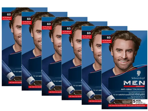Men Perfect Anti-Grau Tönungs-Gel 60 Mittelbraun - Färbemittel für Männer, bietet eine effektive Grauabdeckung und ein natürliches Farbergebnis in Mittelbraun. Schnell und einfach anzuwenden, ideal für ein frisches Aussehen.