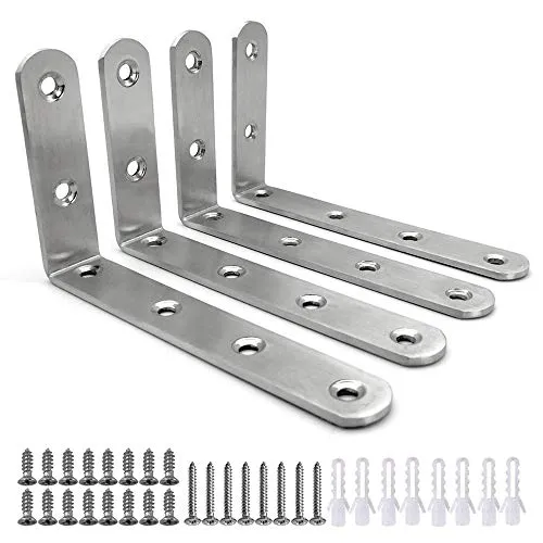 FUJIE 4 Stück Winkelverbinder,Edelstahl 90 Grad Winkel Klammer 125 x 75 x 20 mm Winkel Edelstahl Winkel Gestell Halterung Eckstrebe Regalträger mit Schrauben und Anker-Silber
