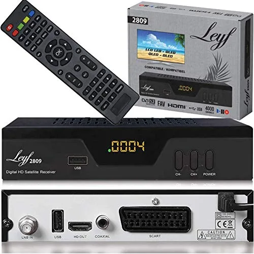 Leyf 2809 Digital Receiver Satellite Receiver - TV-Receiver mit vorprogrammierten Astra, Hotbird und Türksat Sendern für sofortigen Empfang in Full HD 1080p, inklusive einfacher Installation und komfortabler Fernbedienung.