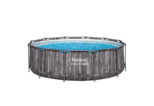 Bestway Framepool Steel Pro MAX™ Ø 366 x 100 cm - Swimmingpool in Holz-Optik, ideal für den Garten und bietet erfrischenden Badespaß für die ganze Familie.