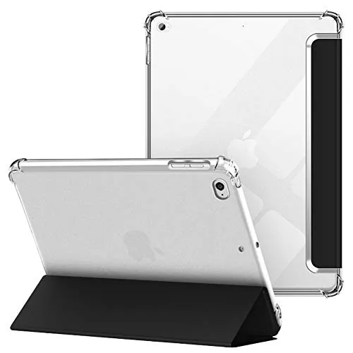 VAGHVEO Hülle für iPad 2018 2017 9,7 Zoll/iPad Air 1 2, Flexibel Weiche Transparente TPU-Schutzhülle Stoßfeste Rückseite Cover Klare Leder iPad Hüllen für Apple iPad 6. / 5. Generation, Schwarz