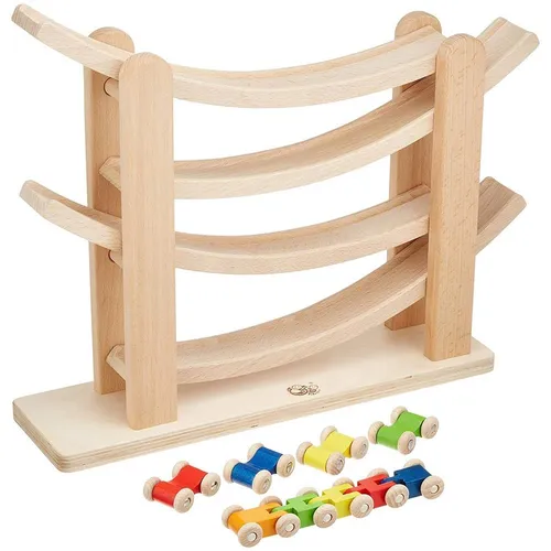 Kugelbahn Rollbahn Roller Coaster Holz mit Autos im Wollbeutel Spielzeug Kinder