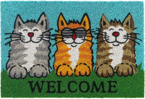 matches21 HOME & HOBBY Fußmatte Kokosmatte Katzen Welcome Spruch als aussen Sauberlaufmatte, rechteckig, Höhe: 15 mm, Rutschfeste Kokos-Türmatte als Outdoor Schmutzfangmatte 40x60 cm