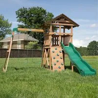 Backyard Discovery Spielturm Lightning Ridge | XXL-Kinderspielhaus mit Doppelschaukel und Rutsche - Schaukeln und Klettern im eigenen Garten! Der Lightning Ridge Spielturm bietet unendlichen Spielspaß mit Wellenrutsche, Kletterwand und Sandkasten - ideal für Kinder von 3 bis 10 Jahren.