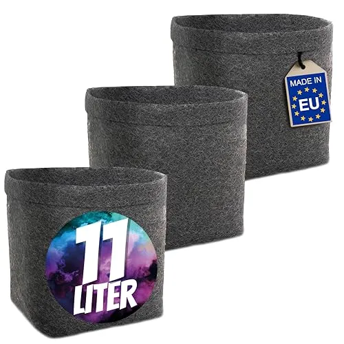HOMEGROW24 Pflanztöpfe mit und ohne Untersetzern im Set, viereckige Filztöpfe je 11 L, Stofftöpfe für Anbau und Zucht von Pflanzen (3 Filztöpfe)