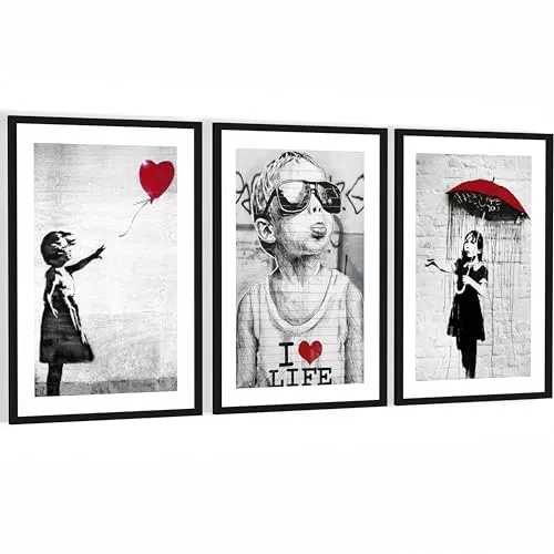 Novart Wandbilder mit Rahmen Banksy Collage in schwarz von Novart